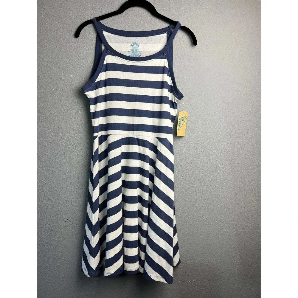 Thereabouts Girls XL 18.5 Plus Navy Blue White Striped Fit Flare Dress NEW